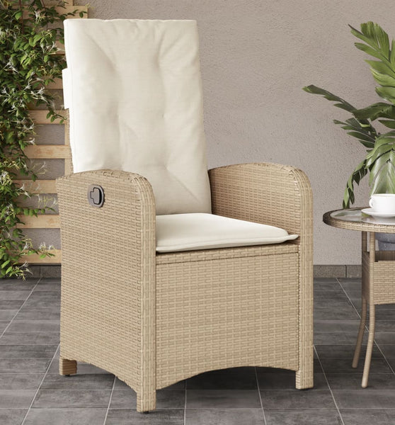 Gartensessel mit Kissen Verstellbar Beige Poly Rattan