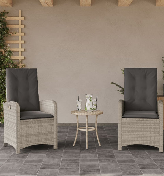 Gartensessel mit Kissen 2 Stk. Verstellbar Hellgrau Poly Rattan