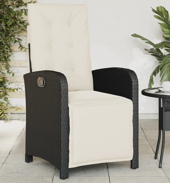 Gartensessel mit Fußteil Verstellbar Schwarz Poly Rattan