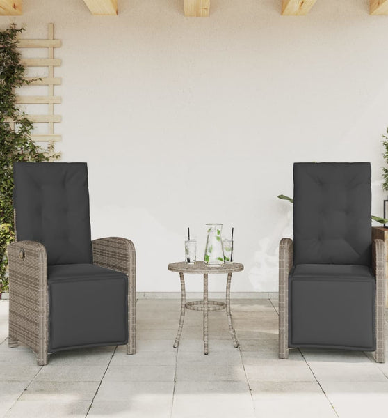 Gartensessel mit Fußteil 2 Stk. Verstellbar Grau Poly Rattan