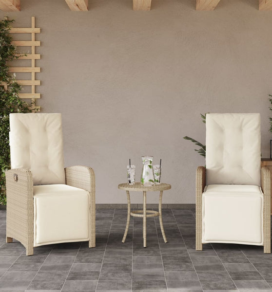 Gartensessel mit Fußteil 2 Stk. Verstellbar Beige Poly Rattan