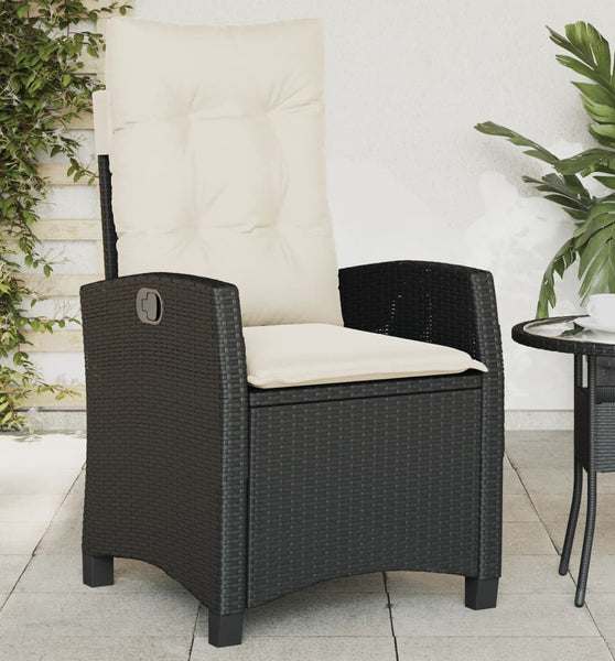 Gartensessel Verstellbar mit Kissen Schwarz Poly Rattan