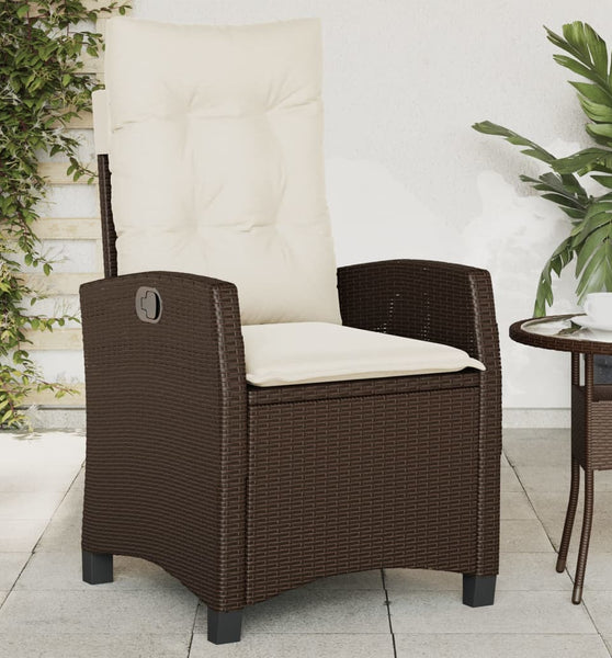 Gartensessel Verstellbar mit Kissen Braun Poly Rattan