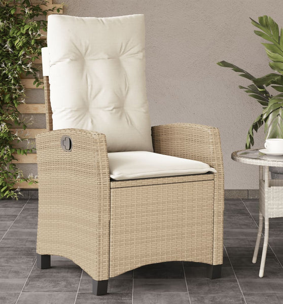 Gartensessel mit Kissen Verstellbar Beige Poly Rattan