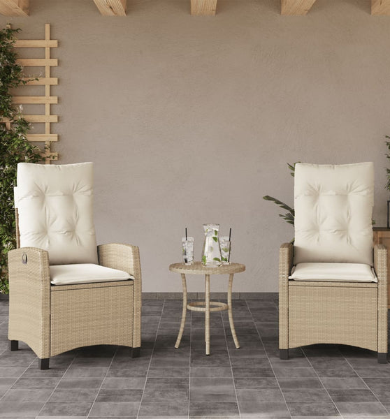 Gartensessel mit Kissen 2 Stk. Verstellbar Beige Poly Rattan