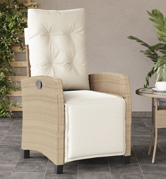 Gartensessel mit Fußteil Verstellbar Beige Poly Rattan