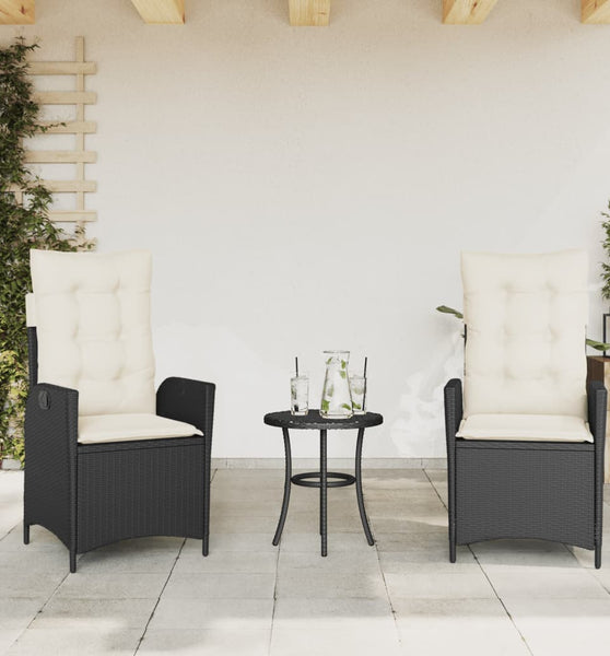 Gartensessel mit Kissen 2 Stk. Verstellbar Schwarz Poly Rattan