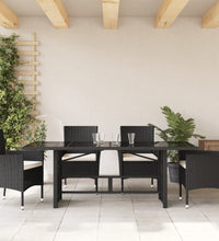 Gartentisch mit Glasplatte Schwarz 190x80x74 cm Poly Rattan