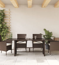 Gartentisch mit Glasplatte Braun 190x80x74 cm Poly Rattan