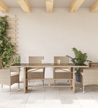 Gartentisch mit Glasplatte Beige 190x80x74 cm Poly Rattan