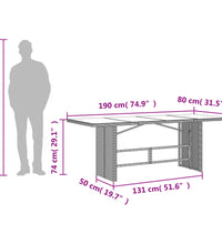 Gartentisch mit Glasplatte Beige 190x80x74 cm Poly Rattan