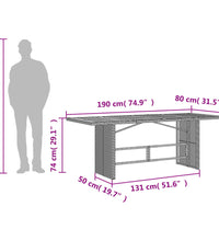 Gartentisch mit Akazienholz-Platte 190x80x74 cm Poly Rattan