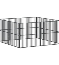Hundelaufstall 8-tlg. Schwarz Verzinkter Stahl