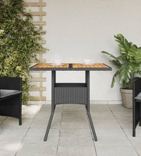 Gartentisch mit Holzplatte Schwarz 80x80x75 cm Poly Rattan