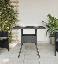 Gartentisch mit Glasplatte Schwarz 80x80x75 cm Poly Rattan