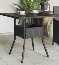 Gartentisch mit Glasplatte Schwarz 80x80x75 cm Poly Rattan