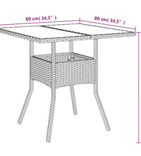 Gartentisch mit Glasplatte Grau 80x80x75 cm Poly Rattan