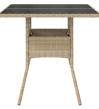 Gartentisch mit Glasplatte Beige 80x80x75 cm Poly Rattan