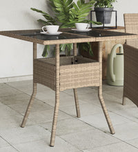 Gartentisch mit Glasplatte Beige 80x80x75 cm Poly Rattan