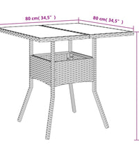 Gartentisch mit Glasplatte Braun 80x80x75 cm Poly Rattan