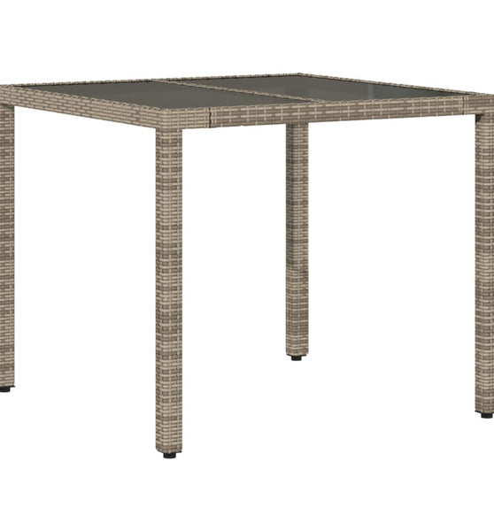 Gartentisch mit Glasplatte Grau 90x90x75 cm Poly Rattan