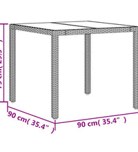 Gartentisch mit Glasplatte Grau 90x90x75 cm Poly Rattan