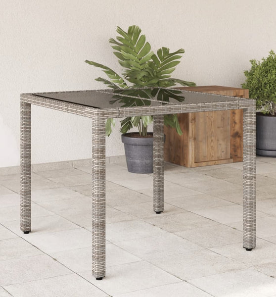 Gartentisch mit Glasplatte Grau 90x90x75 cm Poly Rattan