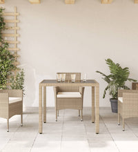 Gartentisch mit Glasplatte Beige 90x90x75 cm Poly Rattan