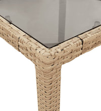 Gartentisch mit Glasplatte Beige 90x90x75 cm Poly Rattan