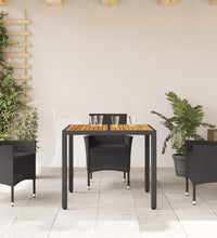 Gartentisch mit Holzplatte Schwarz 90x90x75 cm Poly Rattan