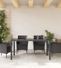 Gartentisch mit Glasplatte Schwarz 150x90x75 cm Poly Rattan