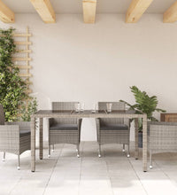 Gartentisch mit Glasplatte Grau 150x90x75 cm Poly Rattan