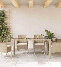 Gartentisch mit Glasplatte Beige 150x90x75 cm Poly Rattan