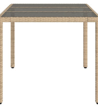 Gartentisch mit Glasplatte Beige 150x90x75 cm Poly Rattan