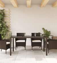 Gartentisch mit Glasplatte Braun 150x90x75 cm Poly Rattan