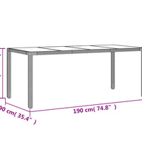 Gartentisch mit Glasplatte Grau 190x90x75 cm Poly Rattan