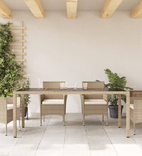 Gartentisch mit Glasplatte Beige 190x90x75 cm Poly Rattan