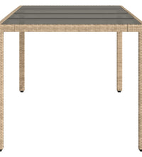 Gartentisch mit Glasplatte Beige 190x90x75 cm Poly Rattan