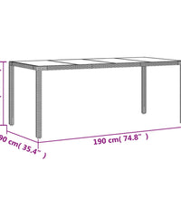 Gartentisch mit Glasplatte Beige 190x90x75 cm Poly Rattan