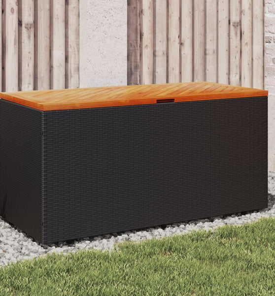 Gartentruhe Schwarz 110x50x54 cm Poly Rattan Akazienholz