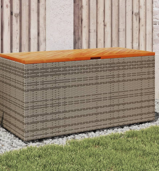 Gartentruhe Grau 110x50x54 cm Poly Rattan Akazienholz