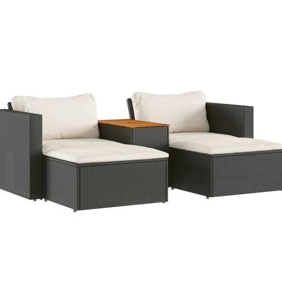 5tlg. Garten-Sofagarnitur mit Kissen Schwarz Poly Rattan Akazie