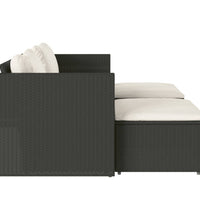 5tlg. Garten-Sofagarnitur mit Kissen Schwarz Poly Rattan Akazie