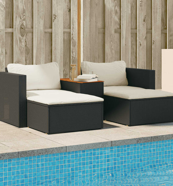 5tlg. Garten-Sofagarnitur mit Kissen Schwarz Poly Rattan Akazie