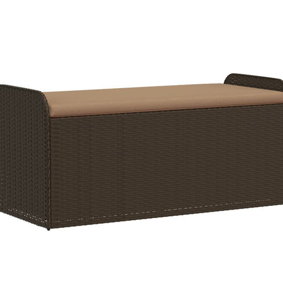 Sitzbank mit Stauraum & Kissen Braun 115x51x52 cm Poly Rattan