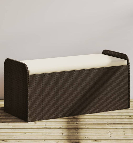 Sitzbank mit Stauraum & Kissen Braun 115x51x52 cm Poly Rattan