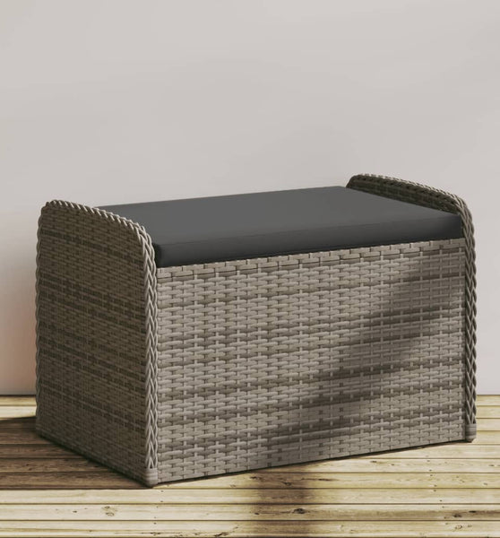 Sitzbank mit Stauraum & Kissen Grau 80x51x52 cm Poly Rattan