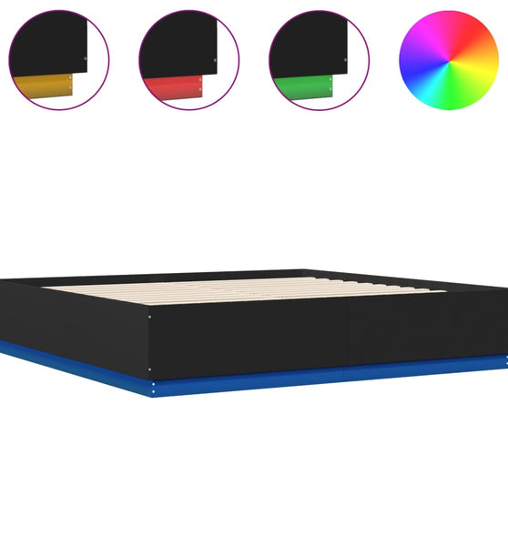 Bettgestell mit LED Schwarz 200x200 cm Holzwerkstoff