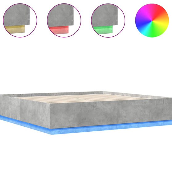 Bettgestell mit LED Betongrau 200x200 cm Holzwerkstoff
