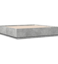 Bettgestell mit LED Betongrau 200x200 cm Holzwerkstoff